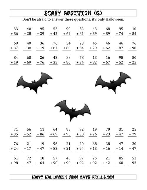 The Scary Addition with Double-Digit Numbers (G) Math Worksheet