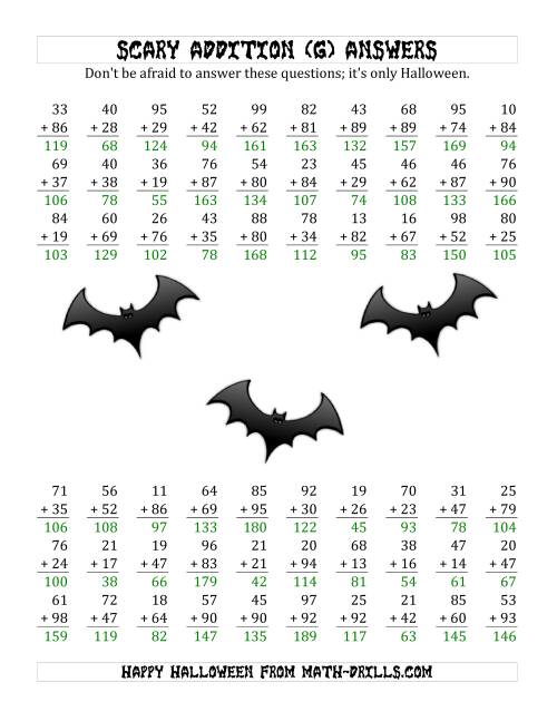 The Scary Addition with Double-Digit Numbers (G) Math Worksheet Page 2
