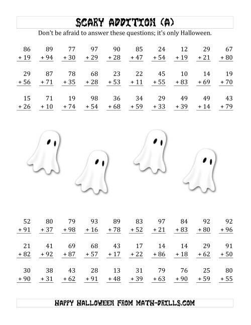 The Scary Addition with Double-Digit Numbers (All) Math Worksheet