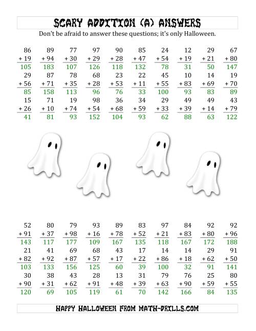 The Scary Addition with Double-Digit Numbers (All) Math Worksheet Page 2