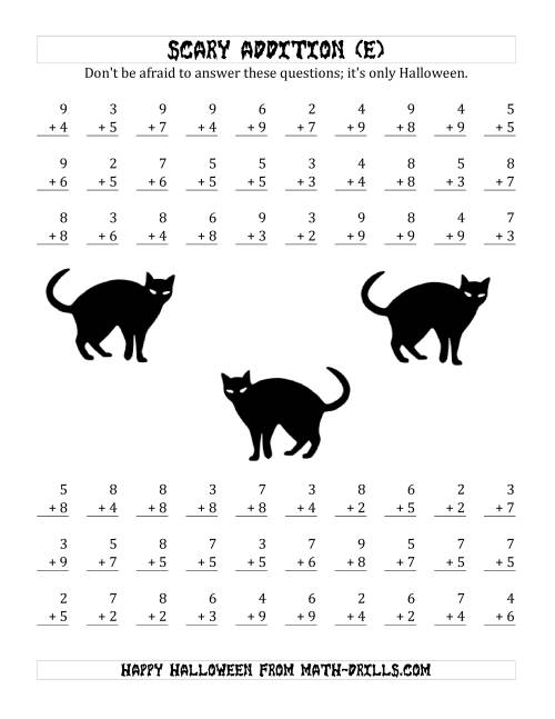 The Scary Addition with Single-Digit Numbers (E) Math Worksheet
