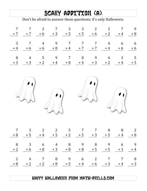 The Scary Addition with Single-Digit Numbers (All) Math Worksheet