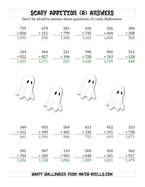 The Scary Addition with Triple-Digit Numbers (All) Math Worksheet Page 2