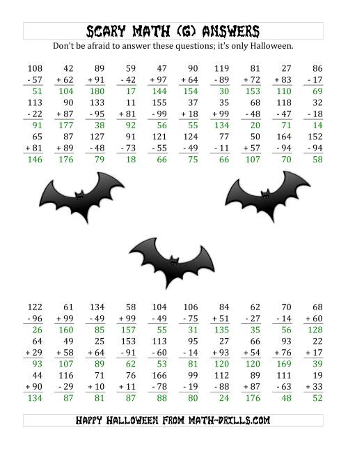 The Scary Addition and Subtraction with Double-Digit Numbers (G) Math Worksheet Page 2