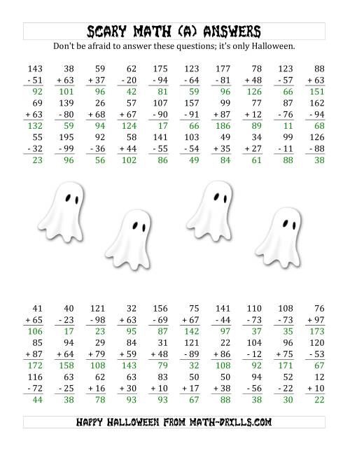 The Scary Addition and Subtraction with Double-Digit Numbers (All) Math Worksheet Page 2