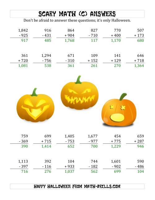 The Scary Addition and Subtraction with Triple-Digit Numbers (C) Math Worksheet Page 2