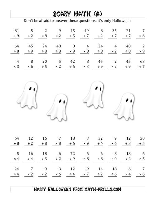 The Scary Multiplication and Division (1-Digit) (A) Math Worksheet