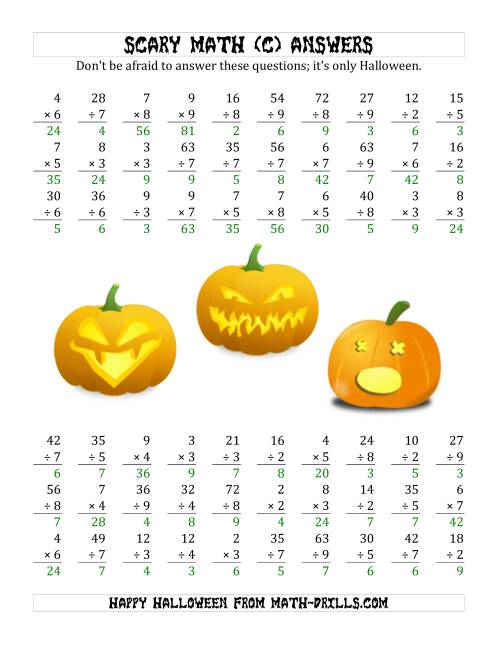 The Scary Multiplication and Division (1-Digit) (C) Math Worksheet Page 2