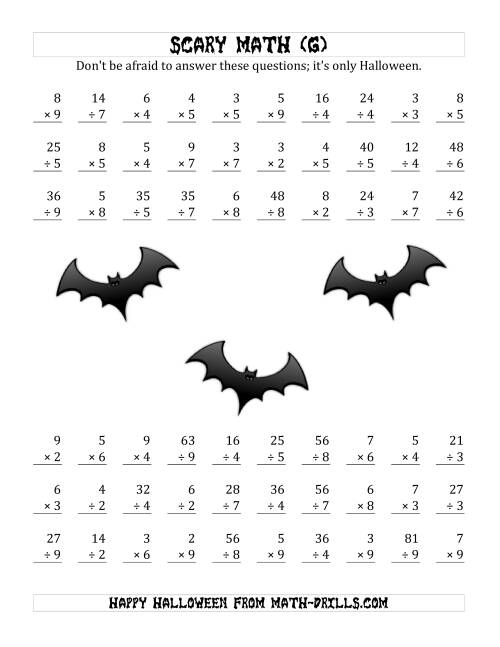 The Scary Multiplication and Division (1-Digit) (G) Math Worksheet