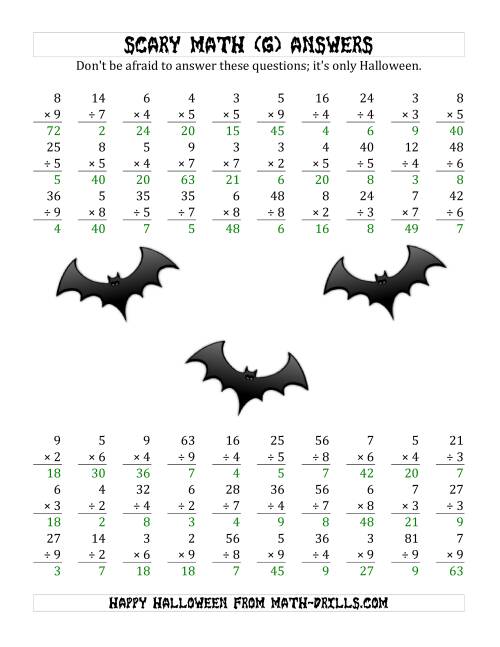 The Scary Multiplication and Division (1-Digit) (G) Math Worksheet Page 2