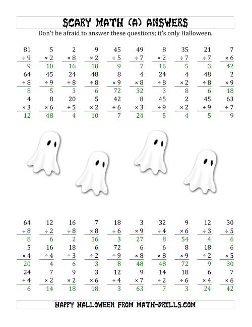 The Scary Multiplication and Division (1-Digit) (All) Math Worksheet Page 2