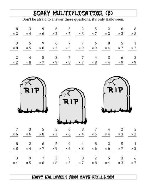 The Scary Multiplication (1-Digit by 1-Digit) (B) Math Worksheet
