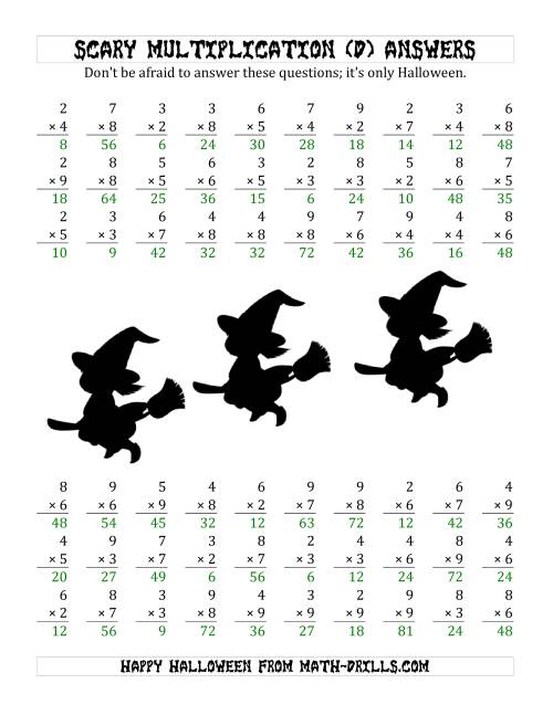 The Scary Multiplication (1-Digit by 1-Digit) (D) Math Worksheet Page 2