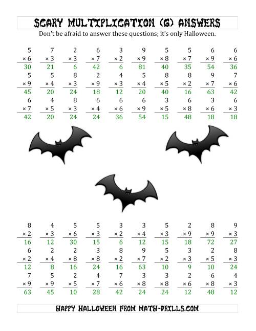 The Scary Multiplication (1-Digit by 1-Digit) (G) Math Worksheet Page 2