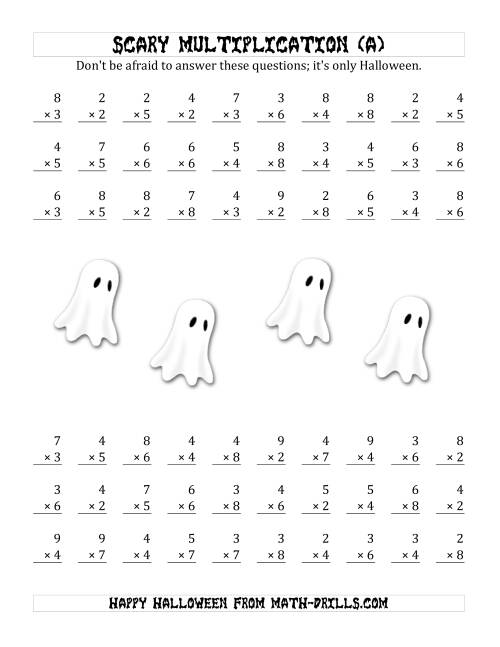 The Scary Multiplication (1-Digit by 1-Digit) (All) Math Worksheet