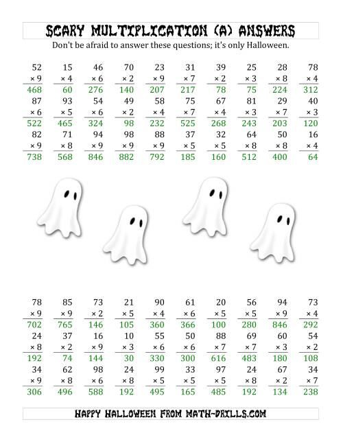 The Scary Multiplication (2-Digit by 1-Digit) (A) Math Worksheet Page 2