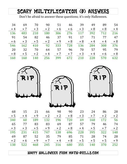 The Scary Multiplication (2-Digit by 1-Digit) (B) Math Worksheet Page 2