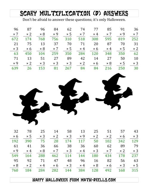 The Scary Multiplication (2-Digit by 1-Digit) (D) Math Worksheet Page 2