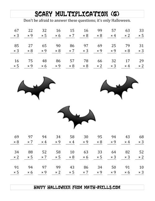 The Scary Multiplication (2-Digit by 1-Digit) (G) Math Worksheet