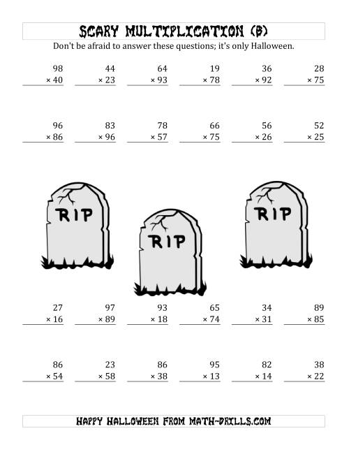 The Scary Multiplication (2-Digit by 2-Digit) (B) Math Worksheet