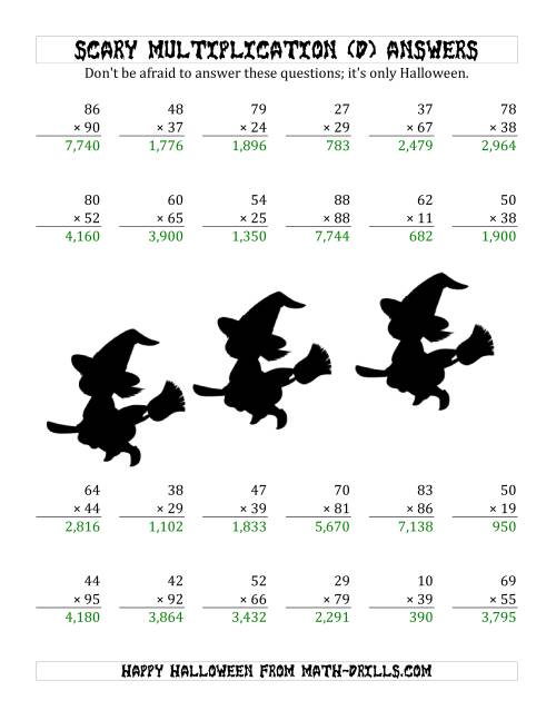 The Scary Multiplication (2-Digit by 2-Digit) (D) Math Worksheet Page 2