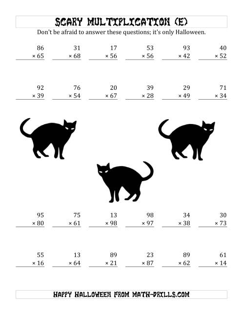 The Scary Multiplication (2-Digit by 2-Digit) (E) Math Worksheet