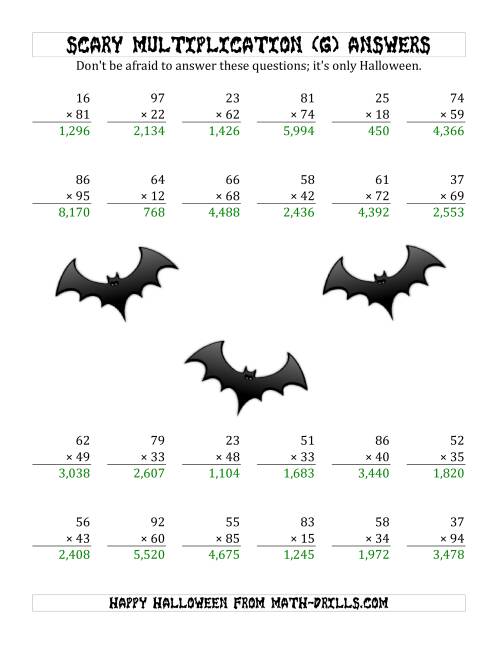 The Scary Multiplication (2-Digit by 2-Digit) (G) Math Worksheet Page 2