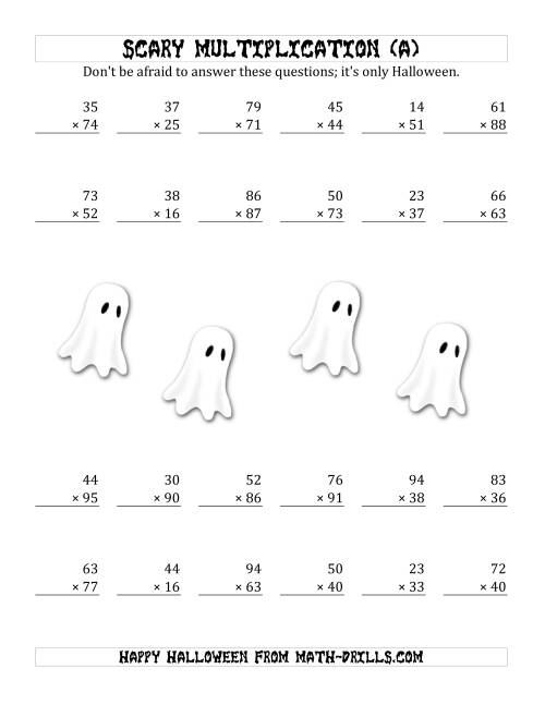 The Scary Multiplication (2-Digit by 2-Digit) (All) Math Worksheet