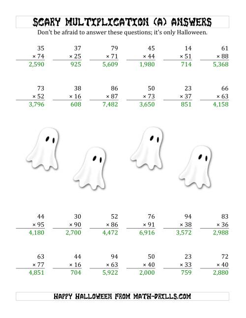 The Scary Multiplication (2-Digit by 2-Digit) (All) Math Worksheet Page 2