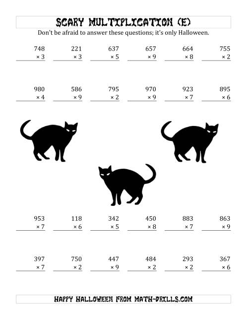 The Scary Multiplication (3-Digit by 1-Digit) (E) Math Worksheet