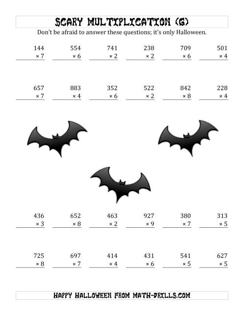 The Scary Multiplication (3-Digit by 1-Digit) (G) Math Worksheet