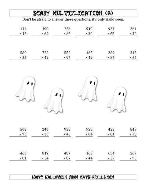 The Scary Multiplication (3-Digit by 2-Digit) (A) Math Worksheet