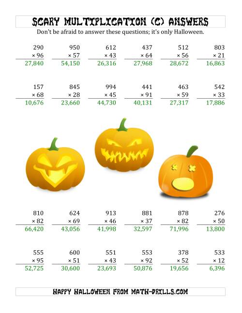 The Scary Multiplication (3-Digit by 2-Digit) (C) Math Worksheet Page 2