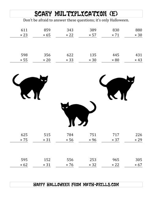 The Scary Multiplication (3-Digit by 2-Digit) (E) Math Worksheet