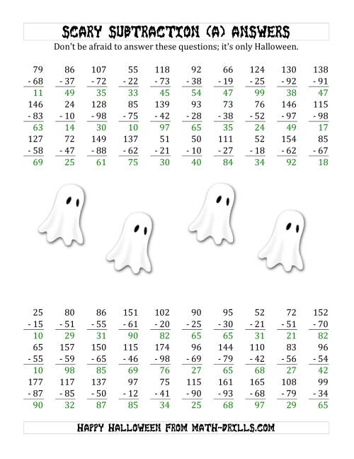 The Scary Subtraction with Double-Digit Subtrahends and Differences (A) Math Worksheet Page 2