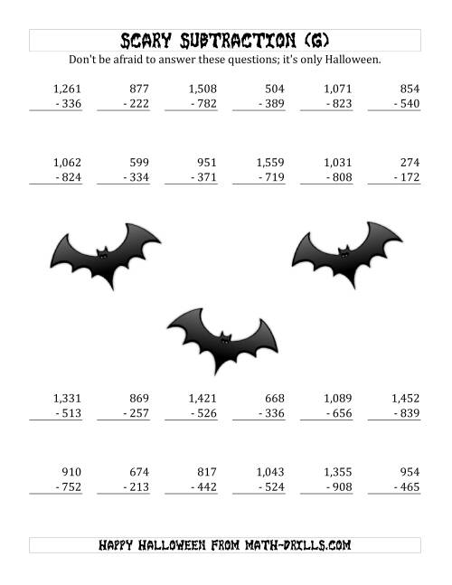 The Scary Subtraction with Triple-Digit Subtrahends and Differences (G) Math Worksheet