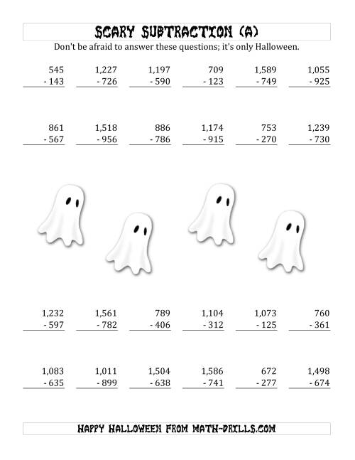 The Scary Subtraction with Triple-Digit Subtrahends and Differences (All) Math Worksheet