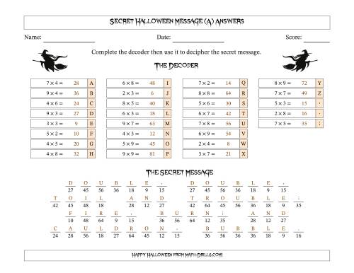 The Secret Halloween Witches Message Single-Digit Multiplication Math Worksheet Page 2