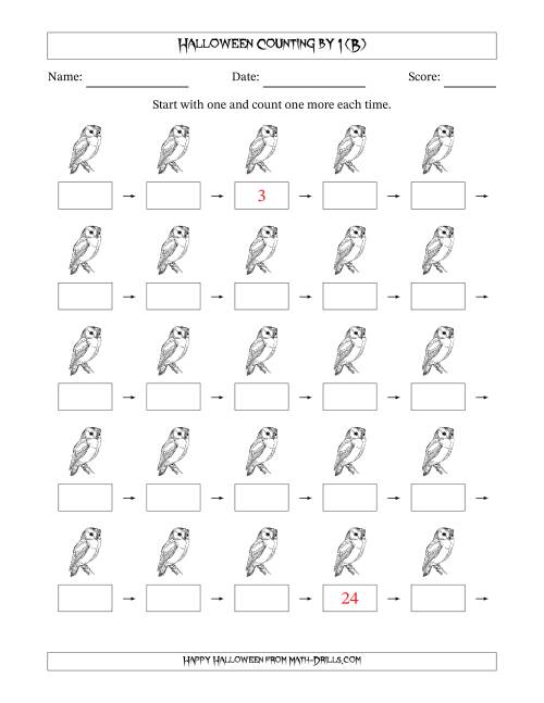 The Halloween Counting by 1 (B) Math Worksheet