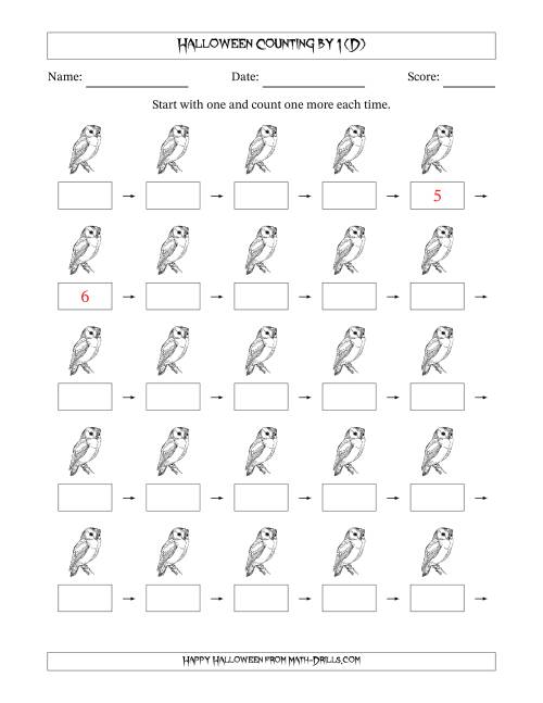 The Halloween Counting by 1 (D) Math Worksheet