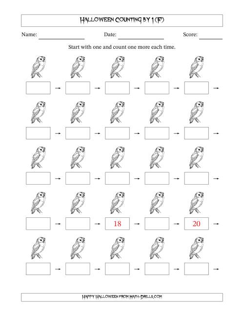 The Halloween Counting by 1 (F) Math Worksheet