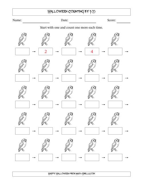 The Halloween Counting by 1 (I) Math Worksheet