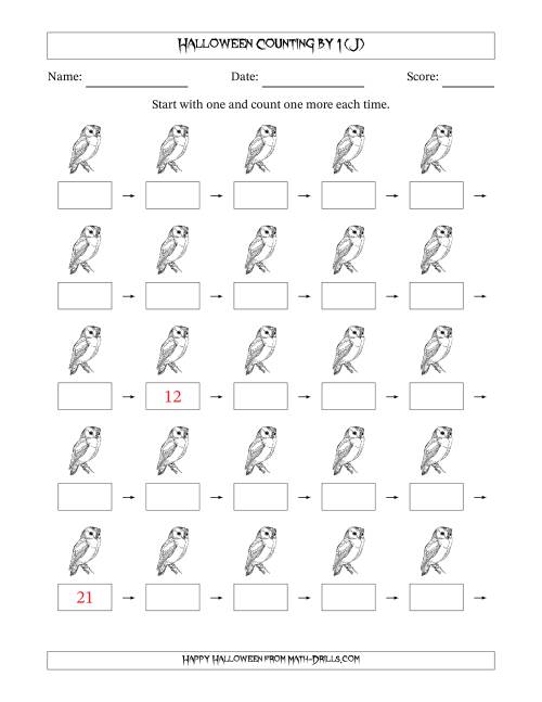 The Halloween Counting by 1 (J) Math Worksheet
