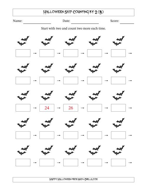 The Halloween Skip Counting by 2 (B) Math Worksheet