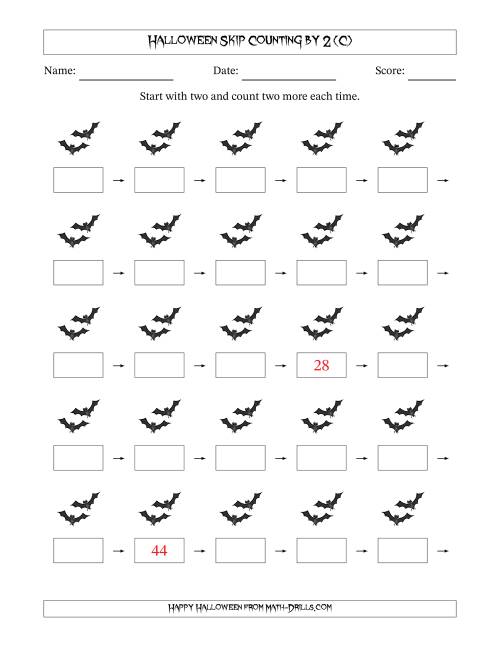 The Halloween Skip Counting by 2 (C) Math Worksheet