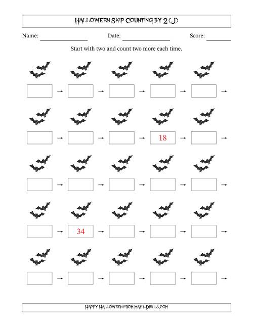 The Halloween Skip Counting by 2 (J) Math Worksheet