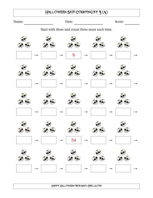 The Halloween Skip Counting by 3 (A) Math Worksheet