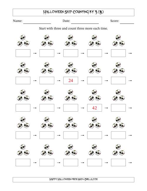 The Halloween Skip Counting by 3 (B) Math Worksheet