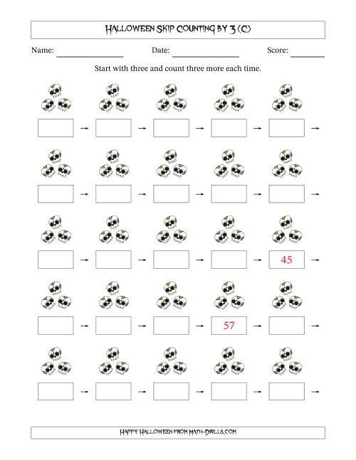 The Halloween Skip Counting by 3 (C) Math Worksheet