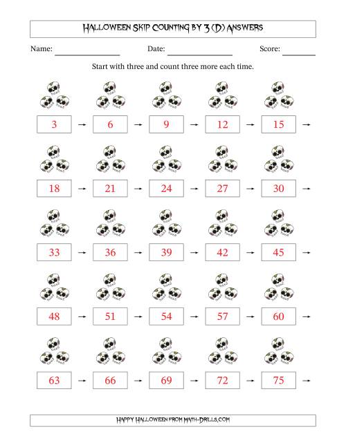 The Halloween Skip Counting by 3 (D) Math Worksheet Page 2